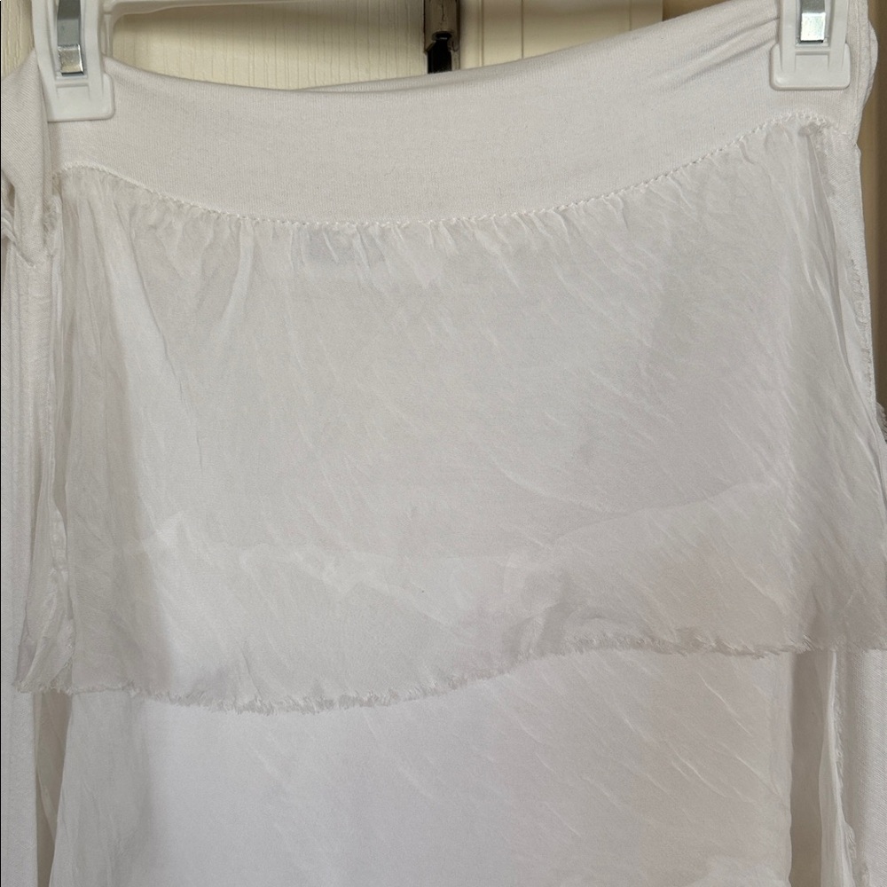 BECCA Italian White 100% Silk Layered Tiered Maxi Skirt Summer Size One Size - Picture 4 of 14